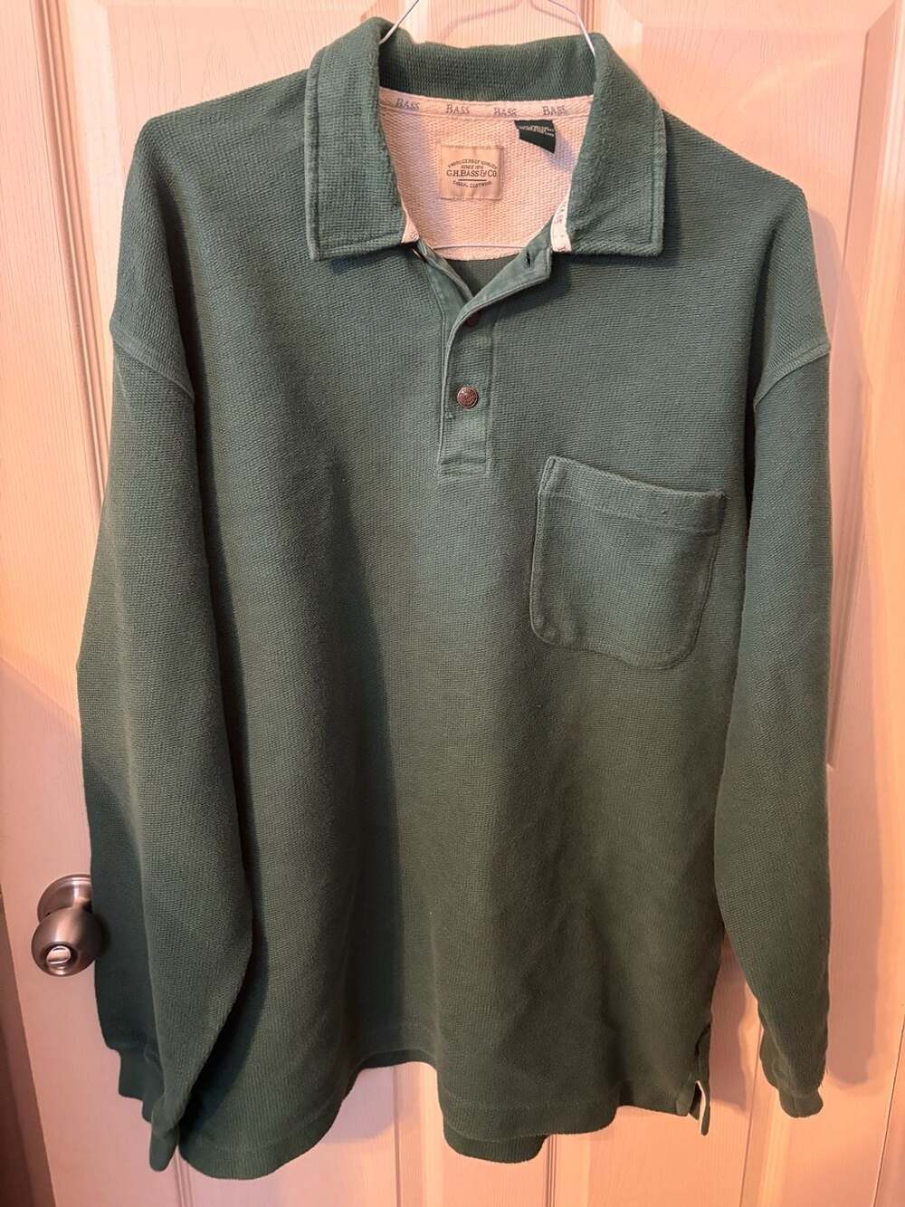 G.H. Bass & Co. Vintage Hunter Green Waffle Knit Long Sleeve Polo Shirt